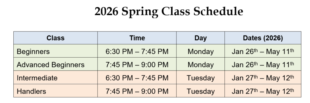GDA Spring 2026 Class Schedule